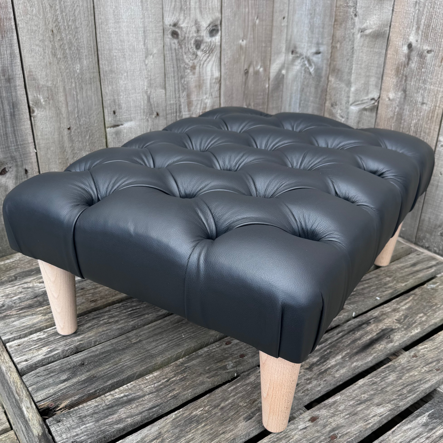 Deep Button Stool Genuine Leather Deep Buttoned Footstool | Handcrafted – Studio9 Upholstery