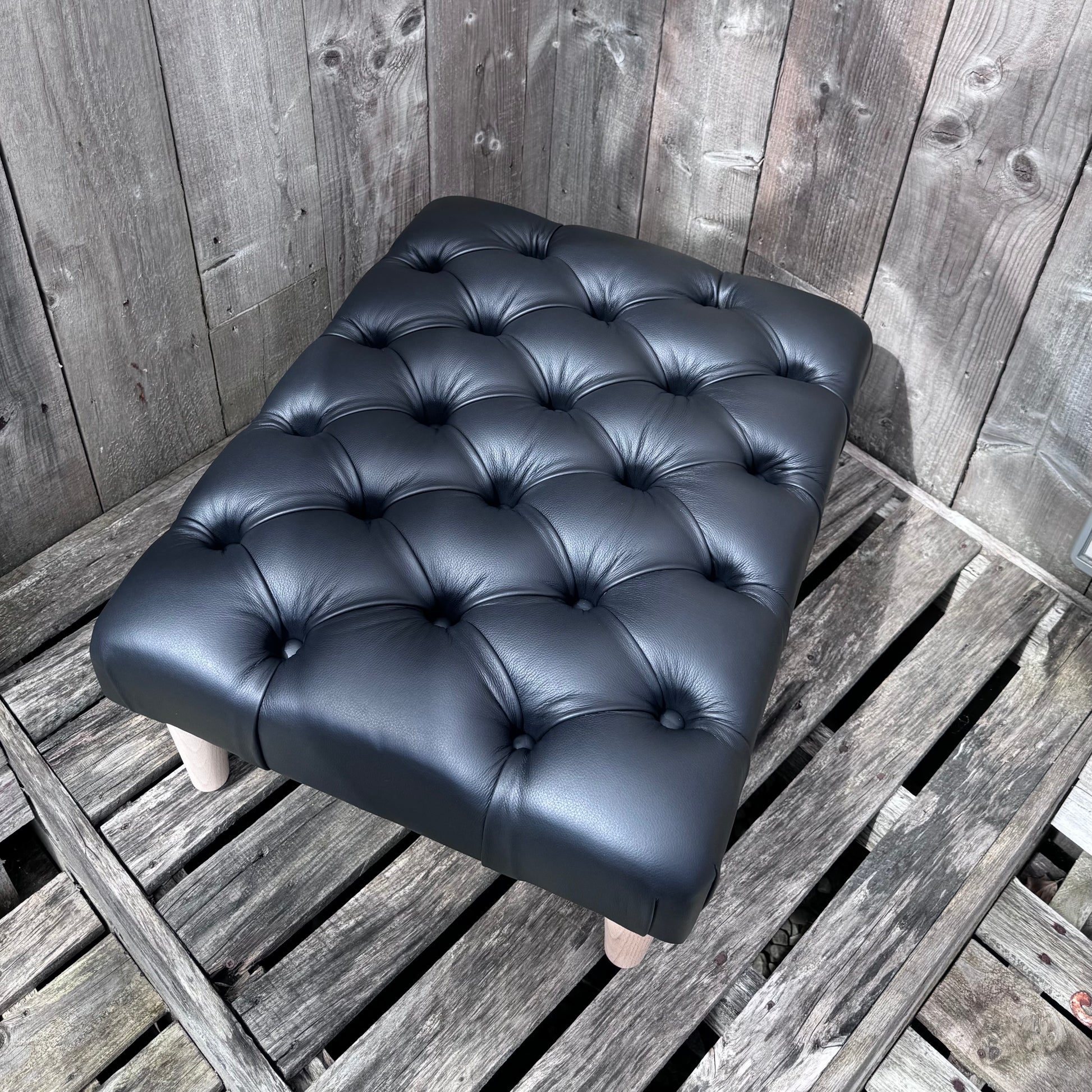Deep Button Stool Genuine Leather Deep Buttoned Footstool | Handcrafted – Studio9 Upholstery