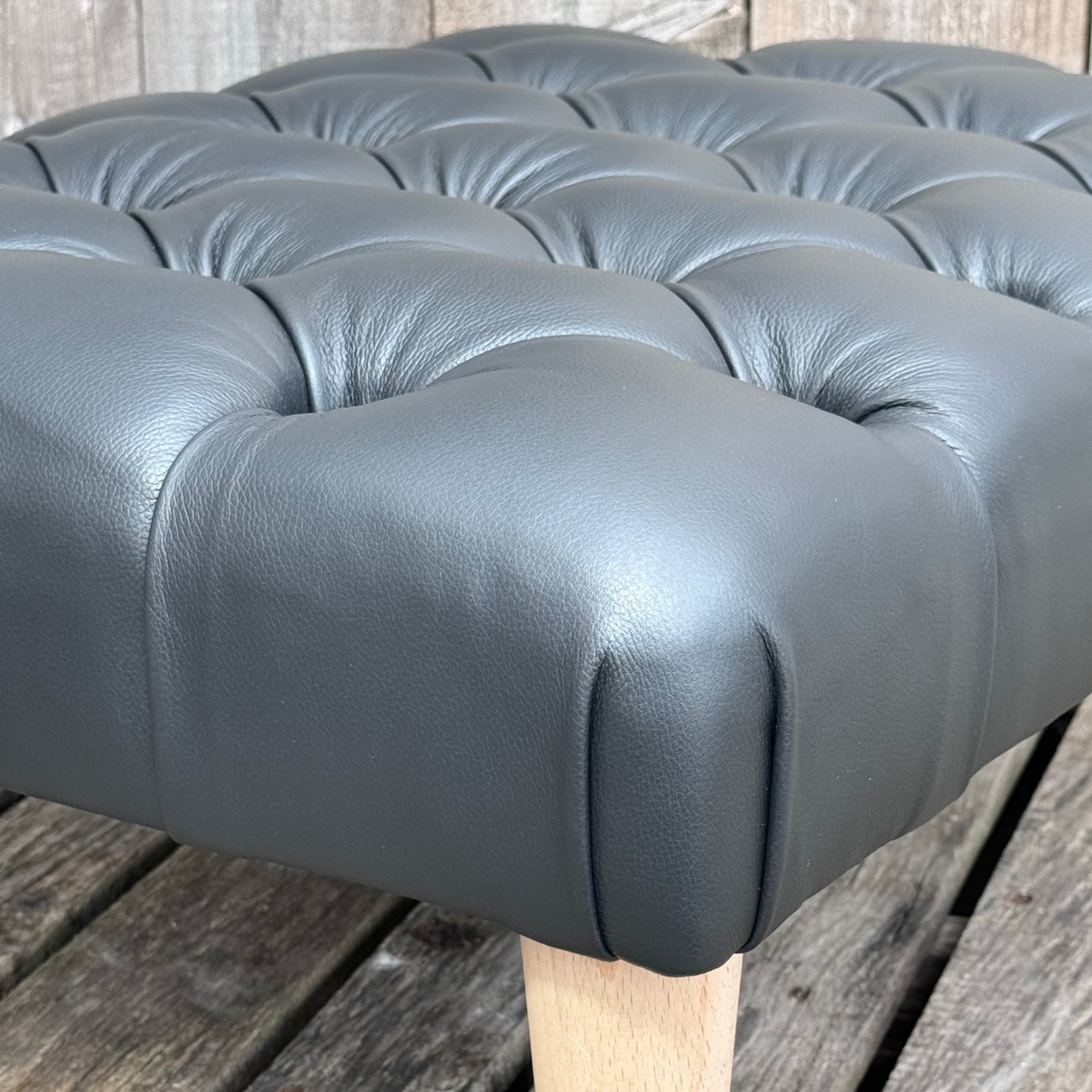 Deep Button Stool Genuine Leather Deep Buttoned Footstool | Handcrafted – Studio9 Upholstery